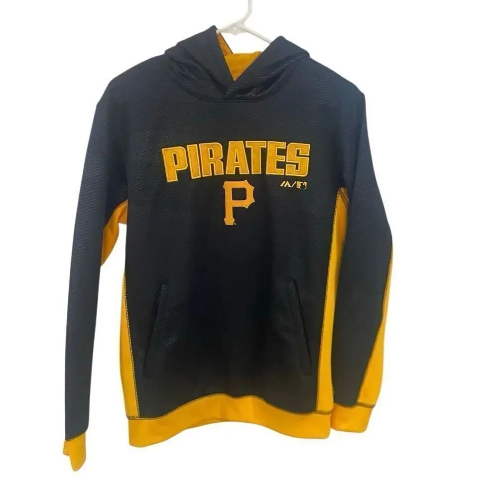 Majestic small kids size 14/16 hoodie yellow and blue Pirates baseball